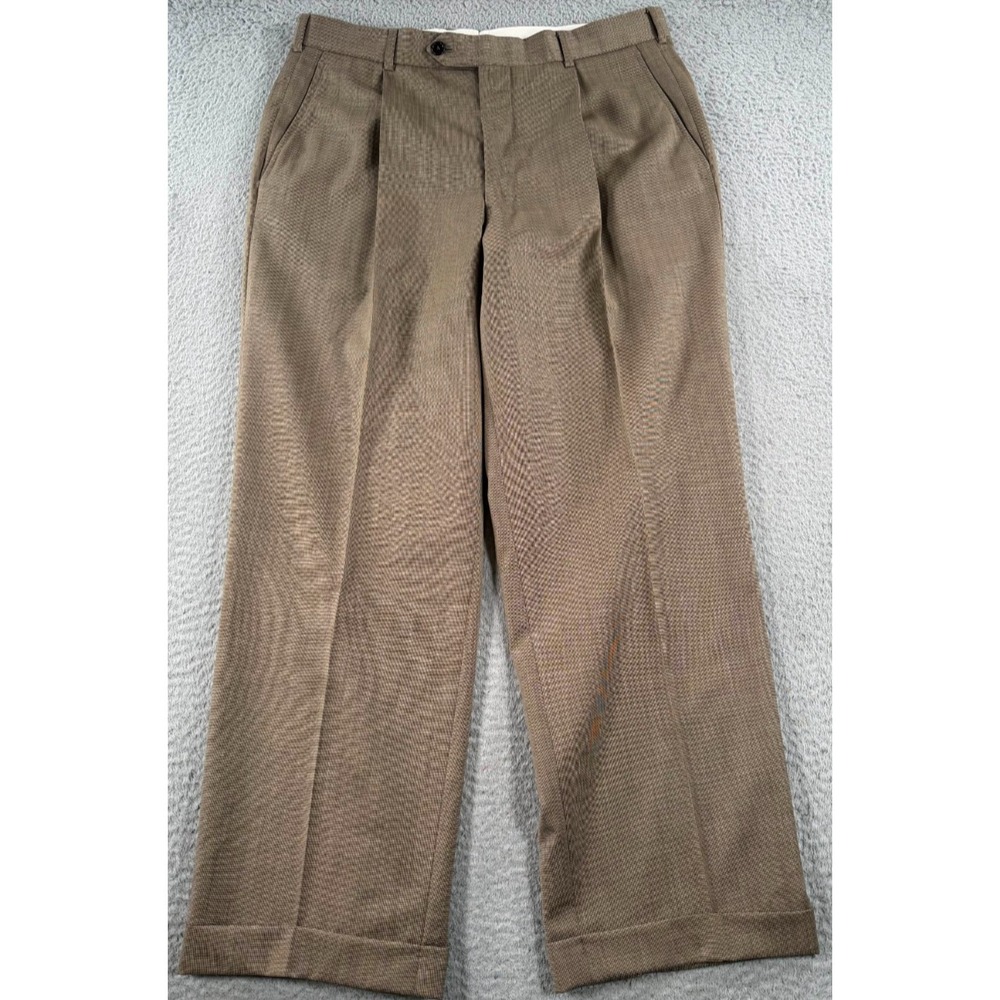 Brooks Brothers 1818 Regent Dress Pants Men 32x29 Brown Pleated Cuffed Mid Rise